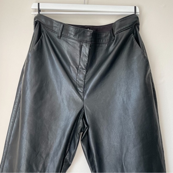 ARITZIA BABATON Command Black Mid Rise Straight Leg Vegan Leather Pants Sz 14 - Picture 3 of 8